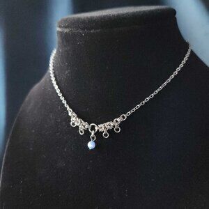 Vintage dainty small pearl and silver necklace with a small silver chain